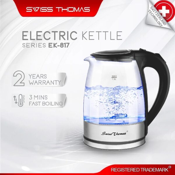 SwissThomas Electric Glass Kettle CookMaster Series - Blue Light (2200W/2.2L)